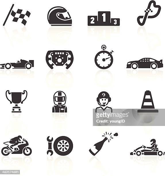 ilustraciones, imágenes clip art, dibujos animados e iconos de stock de iconos de carreras de motor - gran premio de carreras de motor