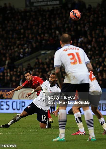 Philippe Coutinho of Liverpool scores their 2nd goal during the FA Cup Fourth Round Replay match between Bolton Wanderers and Liverpool at the Macron...