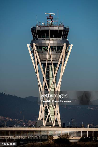 Aena operated Barcelona - El Prat International Airport control tower is seen on February 10, 2015 in Barcelona, Spain. Shares in state-controlled...