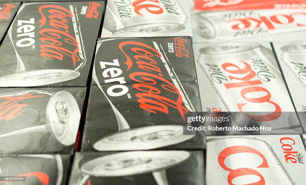 Coca Cola Zero and Coca Cola Diet can boxes in a store, Coca...