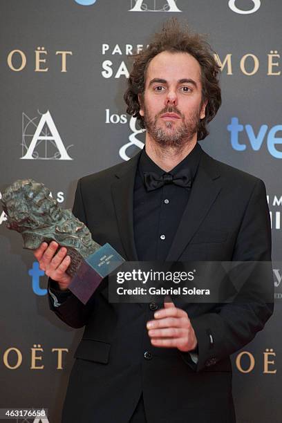 Julio de la Rosa holds the award for Best Original Music in the film 'La Isla Minima' during the 2015 edition of the 'Goya Cinema Awards' at Centro...