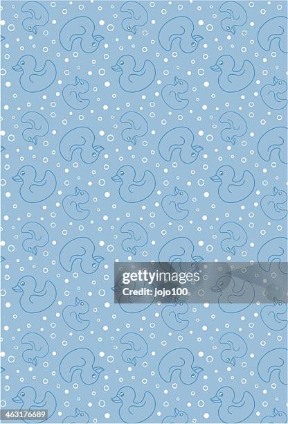 aqua rubber duck & bubbles repeat pattern - child drinking water stock illustrations