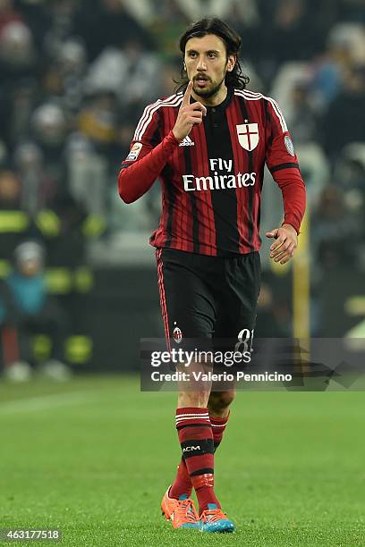 Cristian Zaccardo of AC Milan gestures during the Serie A match between Juventus FC and AC Milan at Juventus Arena on February 7, 2015 in Turin,...
