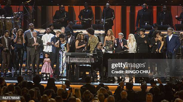 Attendees including honoree Stevie Wonder, recording artists Beyonce, John Legend, Lady Gaga, Jason Derulo, Annie Lennox, Gladys Knight, Ariana...