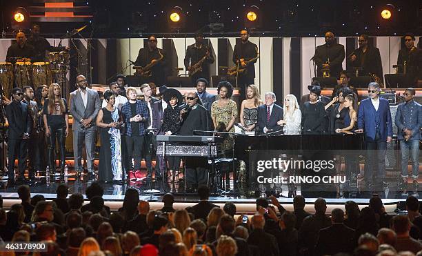 Attendees including honoree Stevie Wonder, recording artists Beyonce, John Legend, Lady Gaga, Jason Derulo, Annie Lennox, Gladys Knight, Ariana...