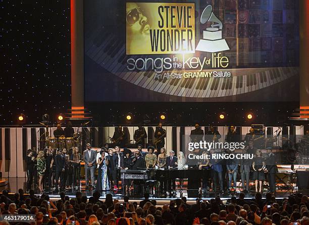 Attendees including honoree Stevie Wonder, recording artists Beyonce, John Legend, Lady Gaga, Jason Derulo, Annie Lennox, Gladys Knight, Ariana...