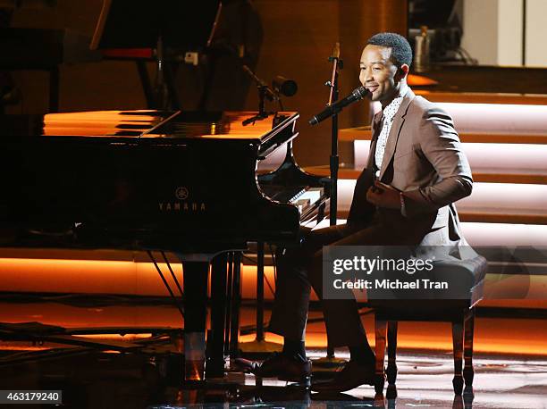 John Legend performs onstage during the Stevie Wonder: Songs In The Key Of Life - An All-Star GRAMMY Salute held at Nokia Theatre L.A. Live on...