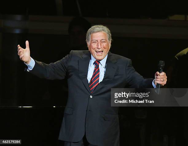 Tony Bennett performs onstage during the Stevie Wonder: Songs In The Key Of Life - An All-Star GRAMMY Salute held at Nokia Theatre L.A. Live on...