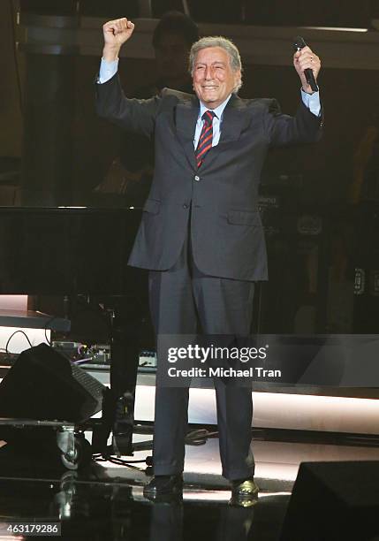 Tony Bennett performs onstage during the Stevie Wonder: Songs In The Key Of Life - An All-Star GRAMMY Salute held at Nokia Theatre L.A. Live on...