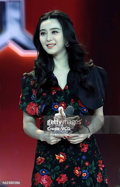 Actress Fan Bingbing attends press conference of TV show "Brilliant Chinese" on February 11, 2015 in Shanghai, China.