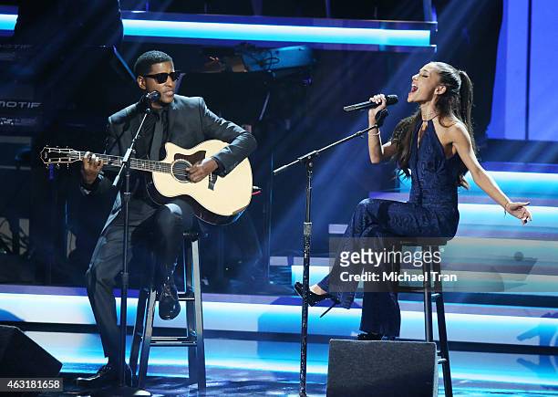 Babyface and Ariana Grande perform onstage during the Stevie Wonder: Songs In The Key Of Life - An All-Star GRAMMY Salute held at Nokia Theatre L.A....