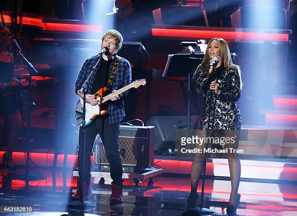 Ed Sheeran and Beyonce perform onstage during the Stevie Wonder: Songs In The Key Of Life - An All-Star GRAMMY Salute held at Nokia Theatre L.A. Live...