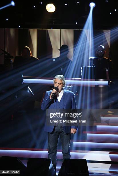 Andrea Bocelli performs onstage during the Stevie Wonder: Songs In The Key Of Life - An All-Star GRAMMY Salute held at Nokia Theatre L.A. Live on...