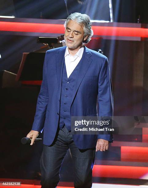 Andrea Bocelli performs onstage during the Stevie Wonder: Songs In The Key Of Life - An All-Star GRAMMY Salute held at Nokia Theatre L.A. Live on...