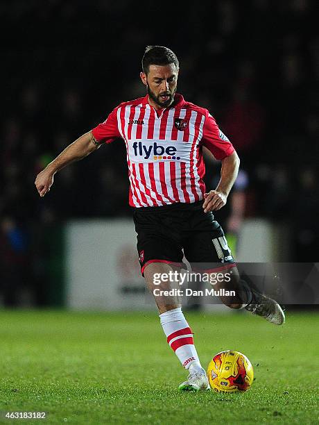 Jamie McAllister of Exeter City in action during the Sky Bet League Two match between Exeter City and Cambridge United at St. James Park on February...