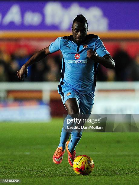 Jordan Slew of Cambridge United in action during the Sky Bet League Two match between Exeter City and Cambridge United at St. James Park on February...