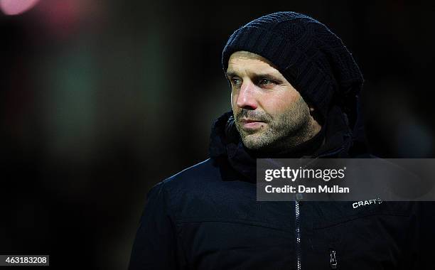Paul Tisdale, Manager of Exeter City looks on prior to the Sky Bet League Two match between Exeter City and Cambridge United at St. James Park on...