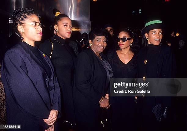 Betty Shabazz and daughters Malaak, Malikah, Ilyasah and Qubilah attend the "Malcolm X" New York City Premiere on November 16, 1992 at the Ziegfeld...