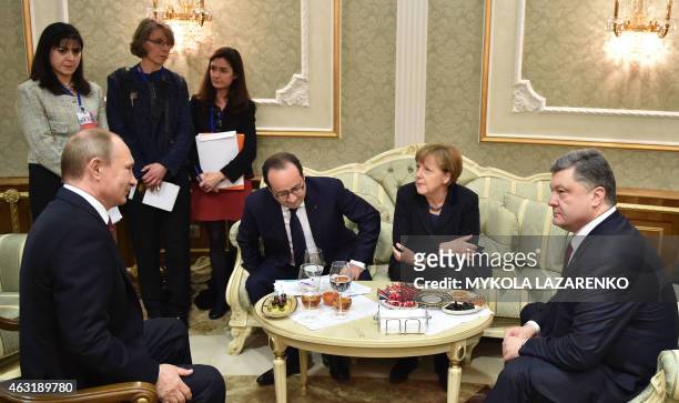 Russian President Vladimir Putin, France's President Francois Hollande, German Chancellor Angela Merkel and Ukrainian President Petro Poroshenko...