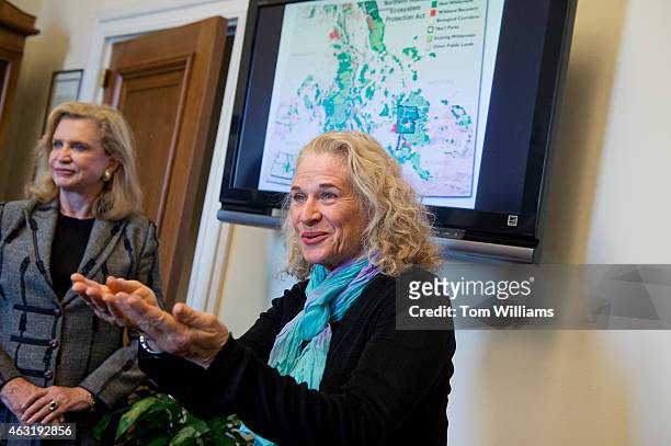 Musician and conservationist Carole King, right, and Rep. Carolyn Maloney, D-N.Y., conduct a news conference in Rayburn Building on the...