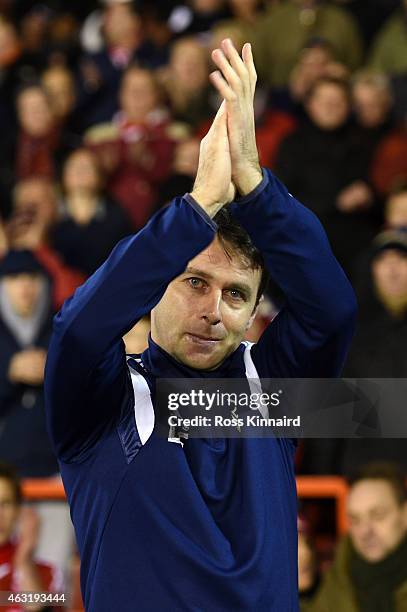 Dougie Freedman the manager of Nottingham Forest applauds the fans during the Sky Bet Championship match between Nottingham Forest and Wigan Athletic...