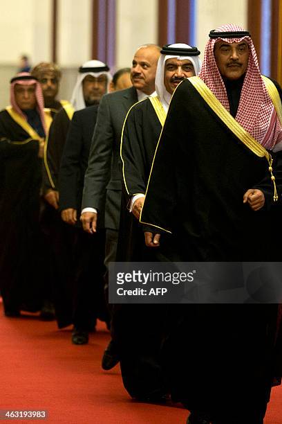 Kuwaiti Foreign Minister Sheikh Sabah Khaled al-Hamad Al-Sabah leads a group of senior officials of the Gulf Cooperation Council before they meet...