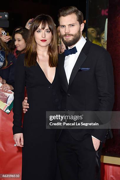 Actress Dakota Johnson and actor Jamie Dornan attend the 'Fifty Shades of Grey' premiere during the 65th Berlinale International Film Festival at Zoo...