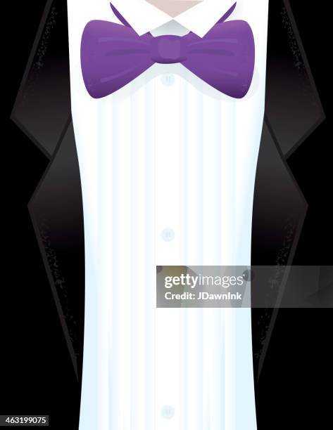 stockillustraties, clipart, cartoons en iconen met elegant tuxedo design background with purple bow tie - black tie party fancy