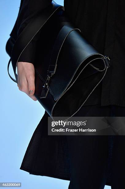 Model walks the runway at the Umasan show during Mercedes-Benz Fashion Week Autumn/Winter 2014/15 at Brandenburg Gate on January 17, 2014 in Berlin,...