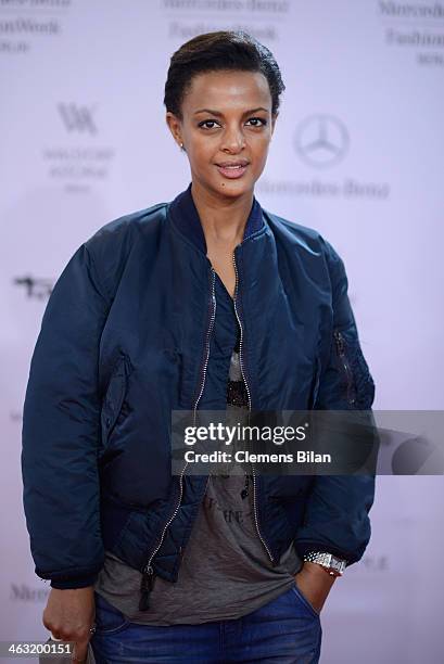 Dennenesch Zoude attends the Umasan show during Mercedes-Benz Fashion Week Autumn/Winter 2014/15 at Brandenburg Gate on January 17, 2014 in Berlin,...