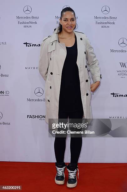 Cassandra Steen attends the Umasan show during Mercedes-Benz Fashion Week Autumn/Winter 2014/15 at Brandenburg Gate on January 17, 2014 in Berlin,...