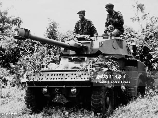 Government troops on an armoured car during the Nigerian Civil War, also known as the Biafran War, Okitipupa, Nigeria, circa 1969.