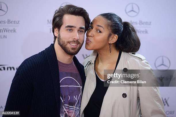 Stephan Kocijan and Cassandra Steen attend the Umasan show during Mercedes-Benz Fashion Week Autumn/Winter 2014/15 at Brandenburg Gate on January 17,...