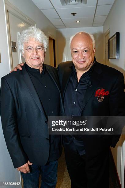 Director Jean-Jacques Annaud and actor Eric-Emmanuel Schmitt attend the 'Vivement Dimanche' French TV Show. Held at Pavillon Gabriel on February 11,...