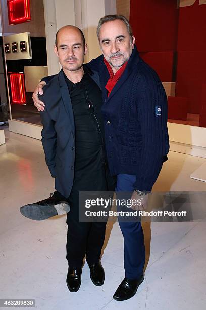 Actors Bernard Campan and Antoine Dulery present the TV Movie "La Boule Noire" during the 'Vivement Dimanche' French TV Show. Held at Pavillon...