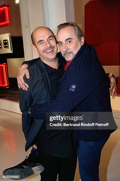 Actors Bernard Campan and Antoine Dulery present the TV Movie "La Boule Noire" during the 'Vivement Dimanche' French TV Show. Held at Pavillon...