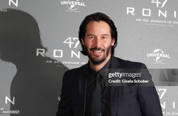Keanu Reeves, laughing attends the '47 Ronin' photocall at Hotel Bayerischer Hof on January 17, 2014 in Munich, Germany.