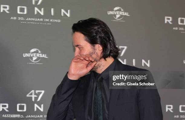 Keanu Reeves, laughing attends the '47 Ronin' photocall at Hotel Bayerischer Hof on January 17, 2014 in Munich, Germany.