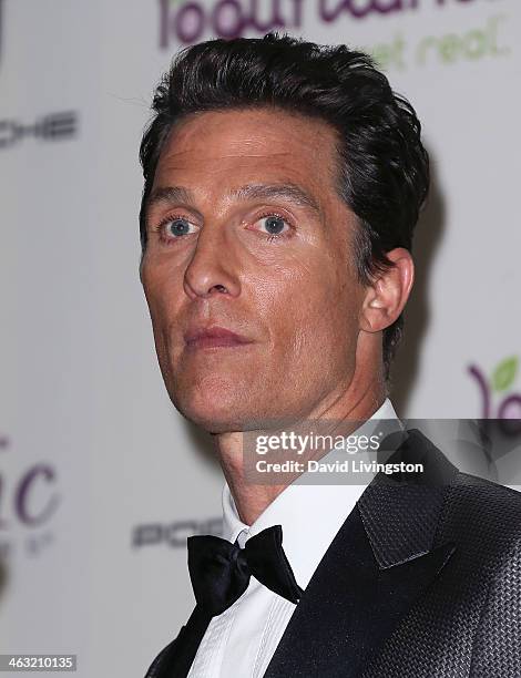 Actor Matthew McConaughey attends the press room at the 19th Annual Critics' Choice Movie Awards at Barker Hangar on January 16, 2014 in Santa...