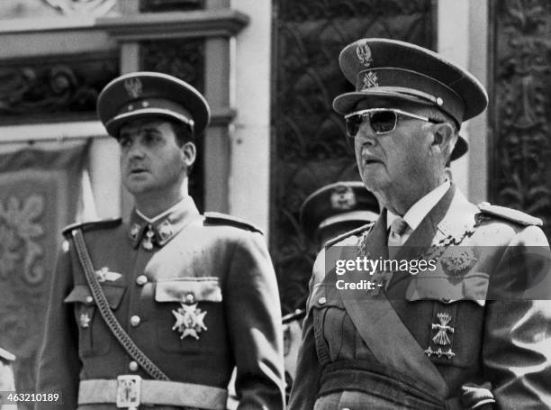 Prince Juan Carlos of Spain and Spain Caudillo General Francisco Franco pictured in 1969 In Madrid. Juan Carlos's grandfather Alfonso XIII was King...
