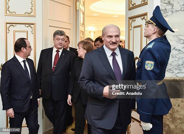 Ukrainian President Petro Poroshenko , French President Francois Hollande , German Chancellor Angela Merkel , Belarusian President Alexander...