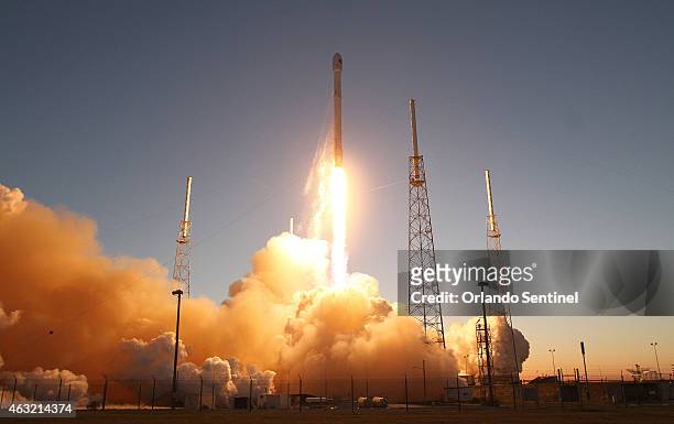 SpaceX Falcon9 rocket blasts off the launch pad on Wednesday, Feb. 11 carrying the NOAA's Deep Space Climate Observatory spacecraft that will orbit...