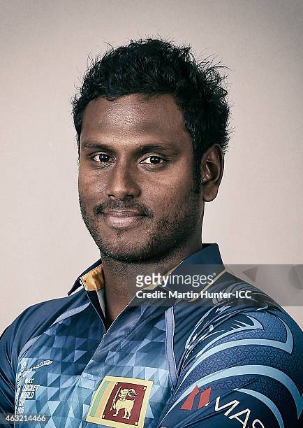 Angelo Mathews poses during the Sri Lanka 2015 ICC Cricket World Cup Headshots Session at the Rydges Latimer on February 8, 2015 in Christchurch, New...