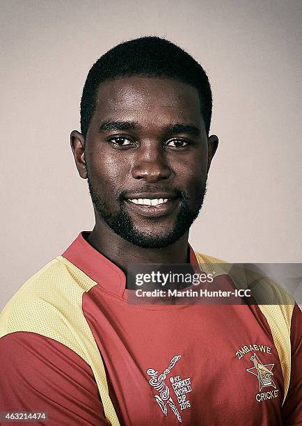 Elton Chigumbura poses during the Zimbabwe 2015 ICC Cricket World Cup Headshots Session at the Rydges Latimer on February 8, 2015 in Christchurch,...