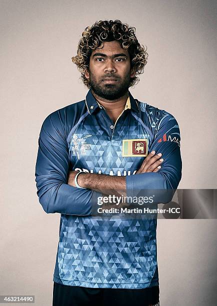 Lasith Malinga poses during the Sri Lanka 2015 ICC Cricket World Cup Headshots Session at the Rydges Latimer on February 8, 2015 in Christchurch, New...