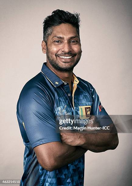 Kumar Sangakkara poses during the Sri Lanka 2015 ICC Cricket World Cup Headshots Session at the Rydges Latimer on February 8, 2015 in Christchurch,...