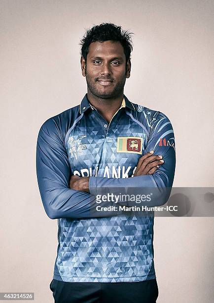 Angelo Mathews poses during the Sri Lanka 2015 ICC Cricket World Cup Headshots Session at the Rydges Latimer on February 8, 2015 in Christchurch, New...