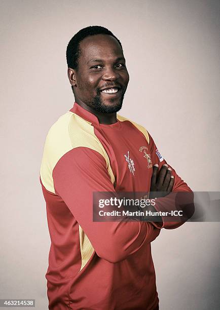 Hamilton Masakadza poses during the Zimbabwe 2015 ICC Cricket World Cup Headshots Session at the Rydges Latimer on February 8, 2015 in Christchurch,...