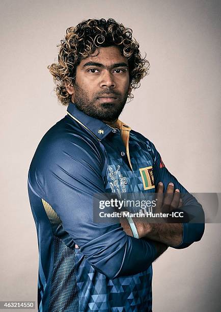 Lasith Malinga poses during the Sri Lanka 2015 ICC Cricket World Cup Headshots Session at the Rydges Latimer on February 8, 2015 in Christchurch, New...