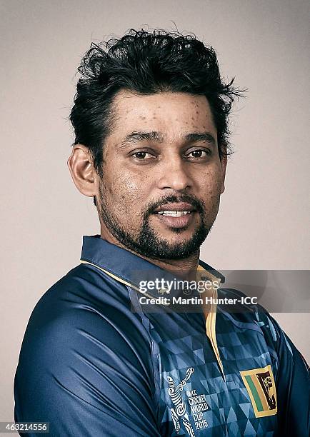 Dilshan Tilakarathne poses during the Sri Lanka 2015 ICC Cricket World Cup Headshots Session at the Rydges Latimer on February 8, 2015 in...